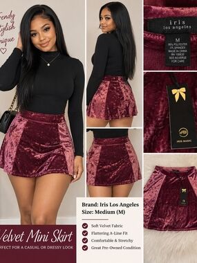iris crushed velvet mini skirt in wine and blush